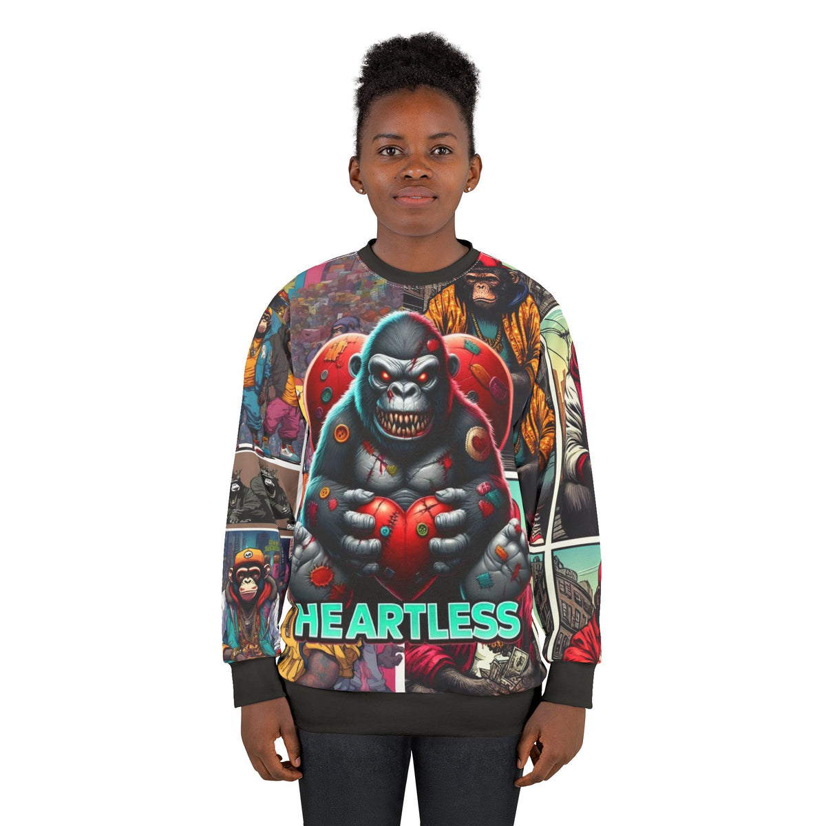 Heartless Gorilla Graphic Sweatshirt — All-Over Print Streetwear Pullover
