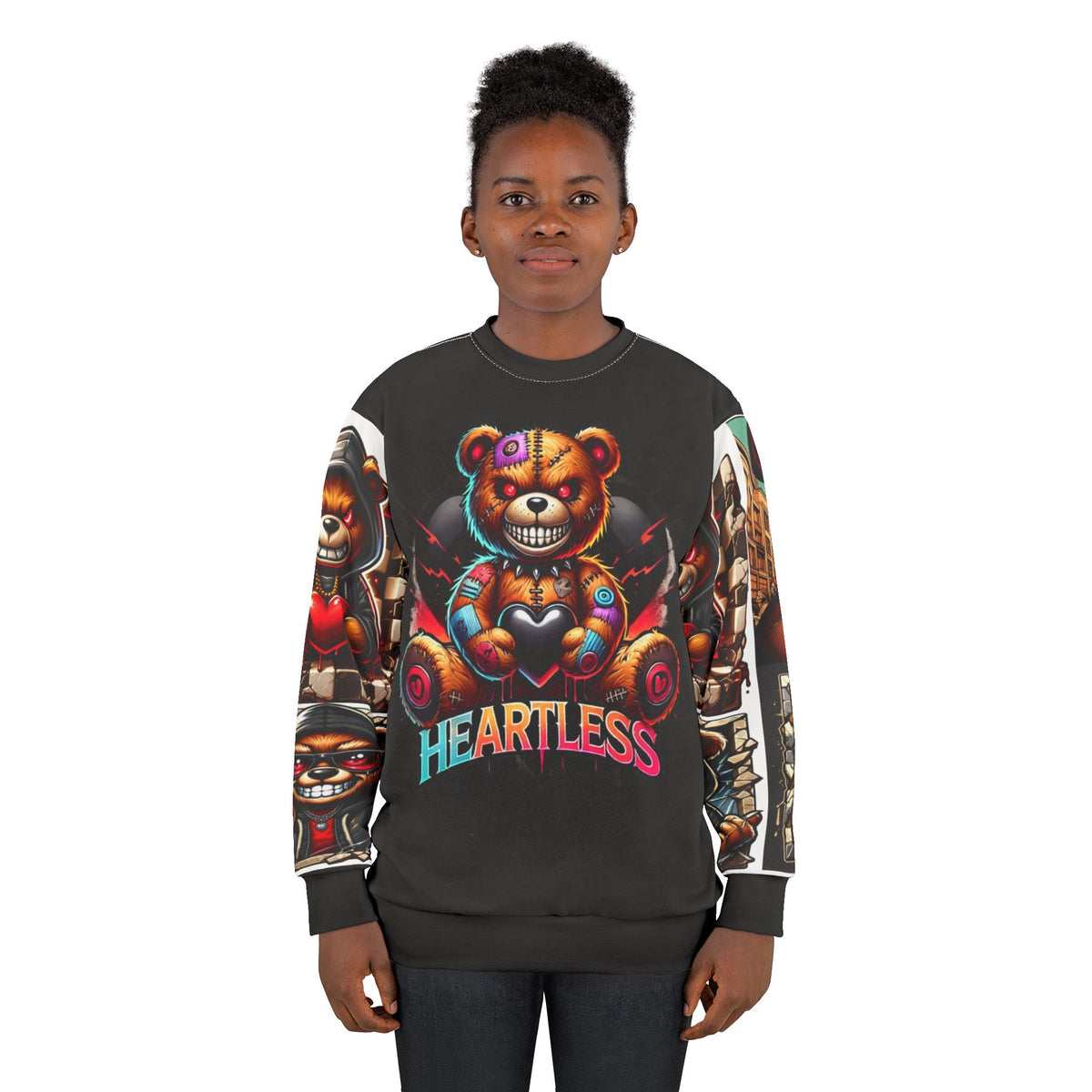 Heartless Teddy Sweatshirt — Creepy Colorful Bear Graphic AOP
