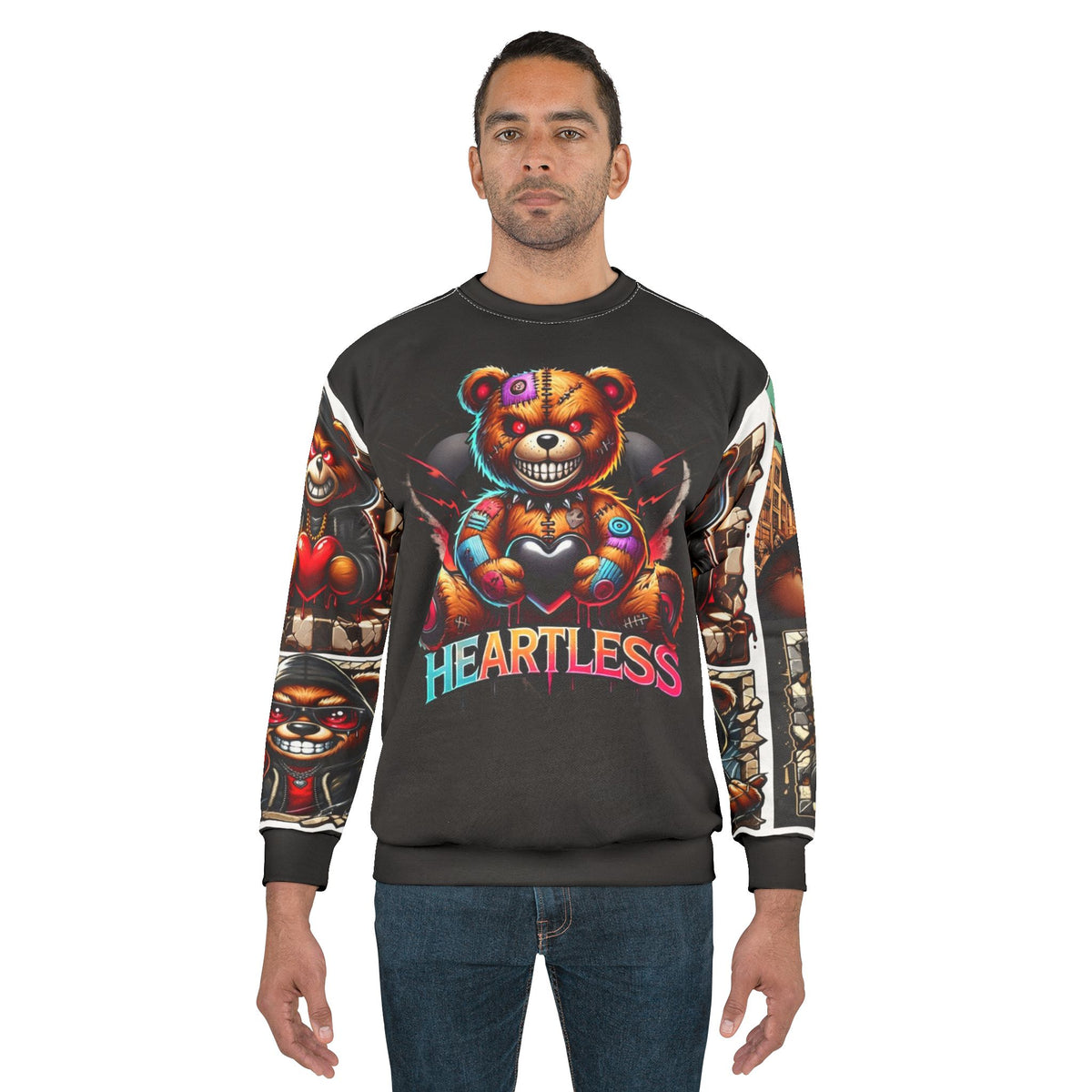 Heartless Teddy Sweatshirt — Creepy Colorful Bear Graphic AOP