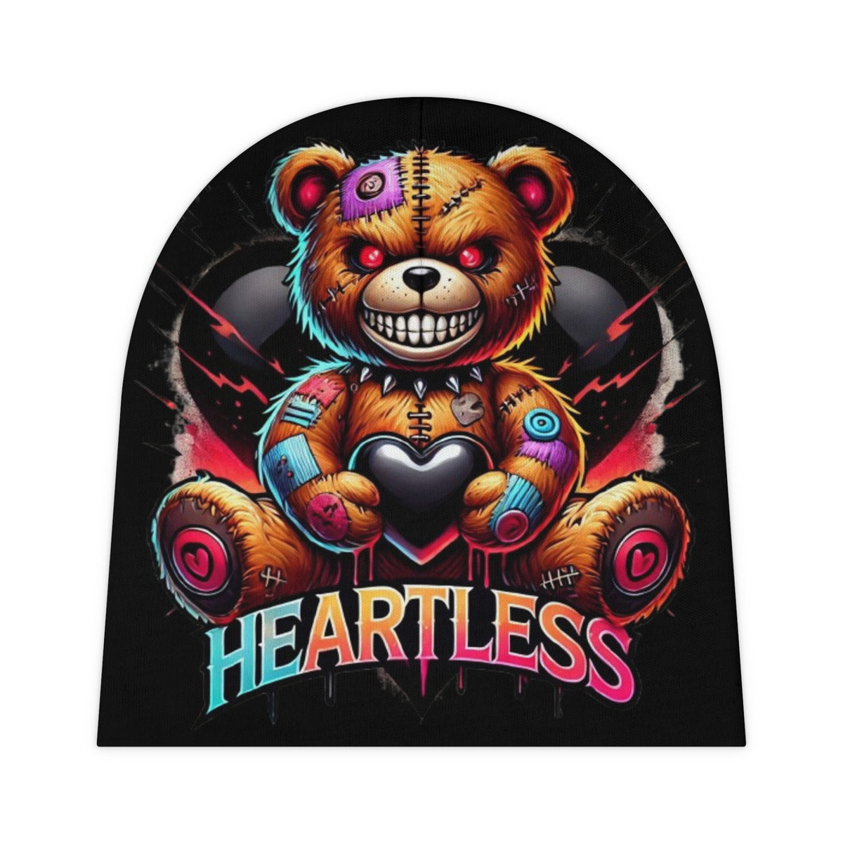Heartless Teddy Baby Beanie - Edgy Neon Creepy Bear Infant Hat