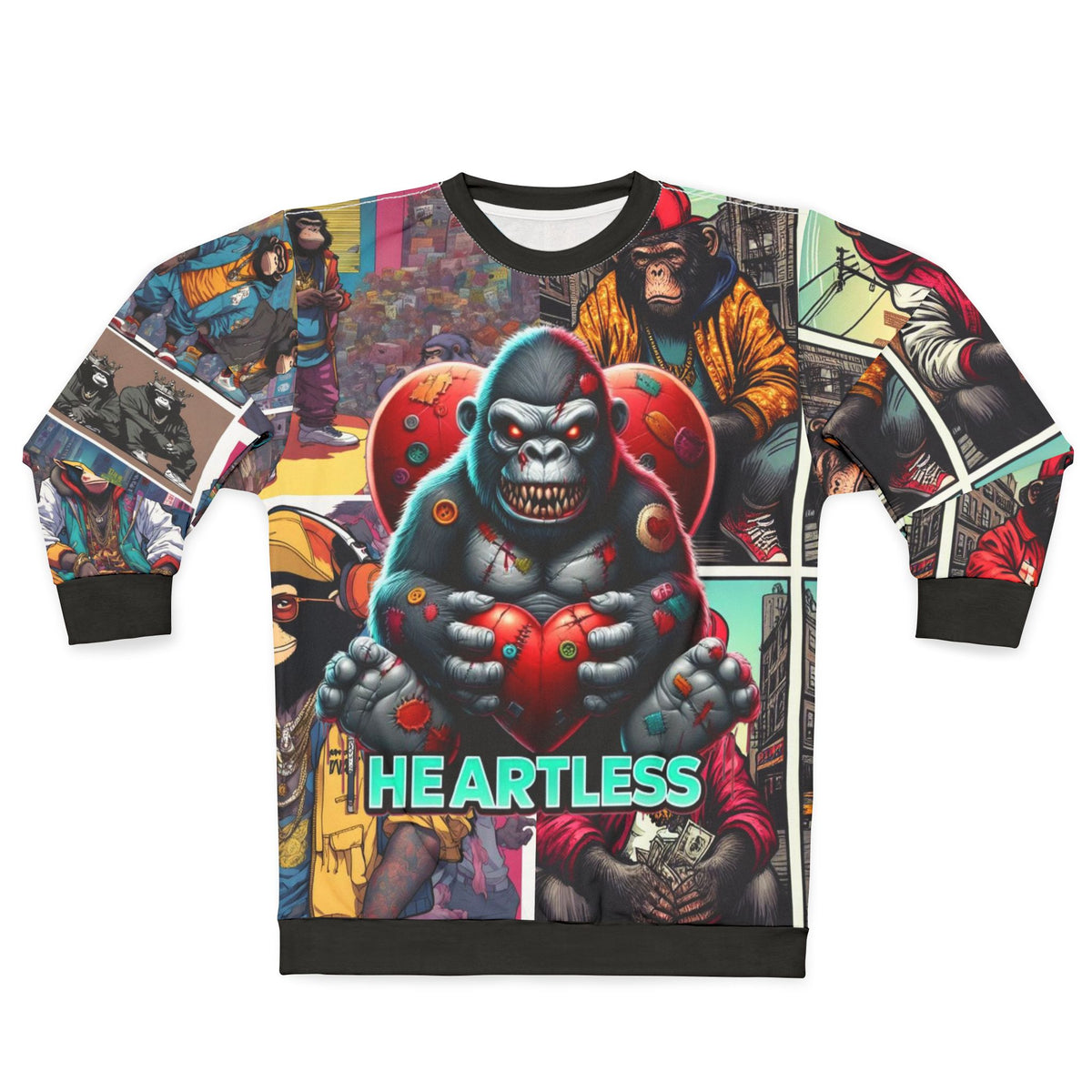 Heartless Gorilla Graphic Sweatshirt — All-Over Print Streetwear Pullover