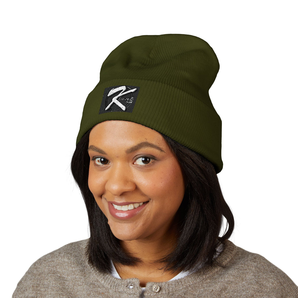 Embroidered 'K' Logo Cuffed Beanie - Classic Knit Winter Hat