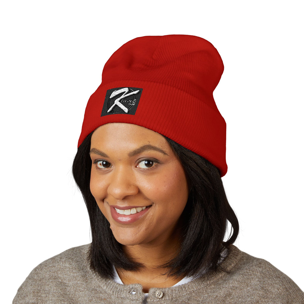 Embroidered 'K' Logo Cuffed Beanie - Classic Knit Winter Hat