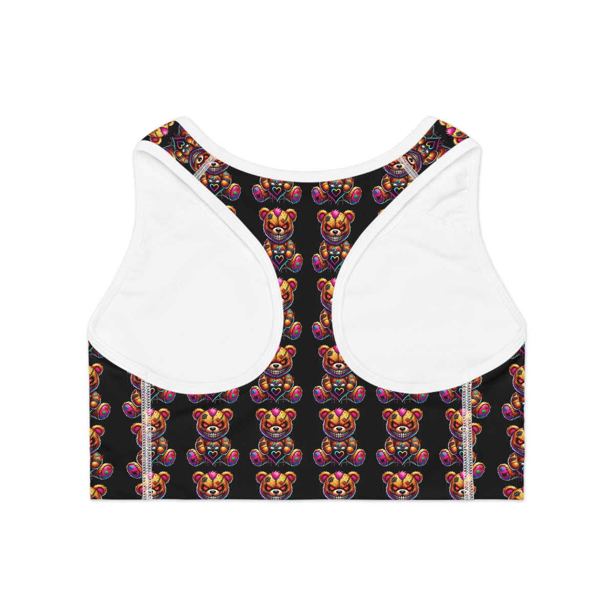 Heartless Teddy Sports Bra — Gothic Cute All-Over-Print Activewear