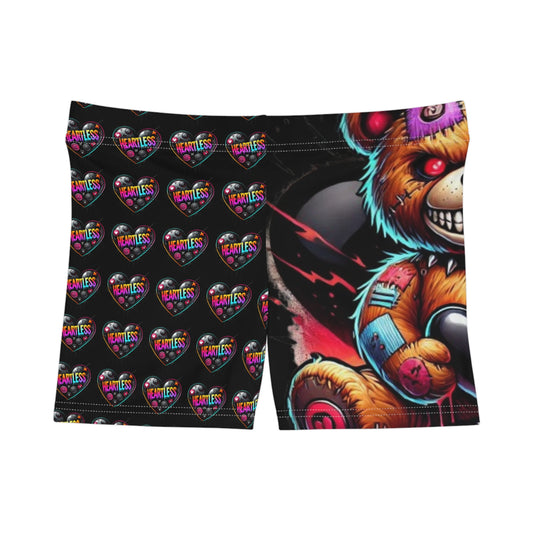 Grunge Teddy Heart Women's Shorts — Colorful Creepy Bear All-Over Print