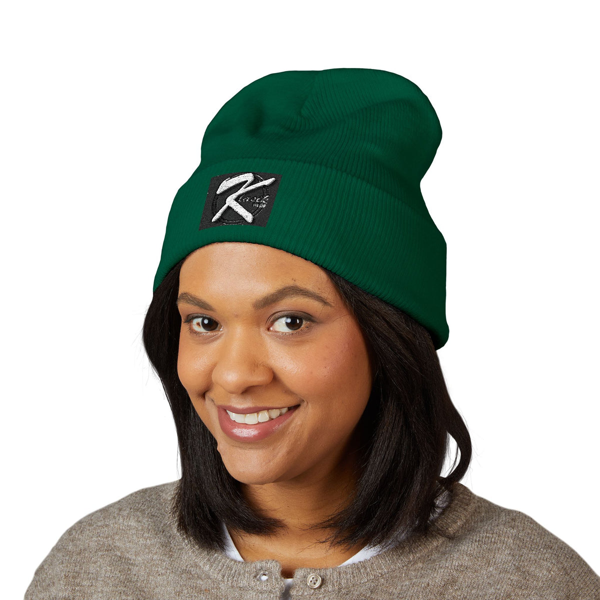 Embroidered 'K' Logo Cuffed Beanie - Classic Knit Winter Hat