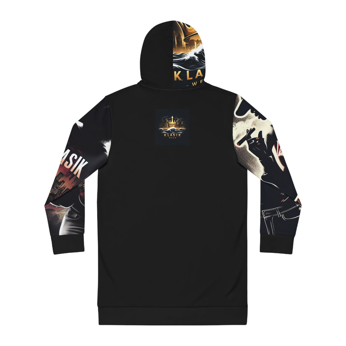 Klasik Streetwear Hoodie Dress – Graphic All-Over-Print Women’s Hooded Dress